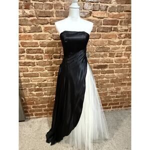 You Babes 2- Vintage 90s Y2K Dress Black Taffeta/white tulle Sz 7 homecoming